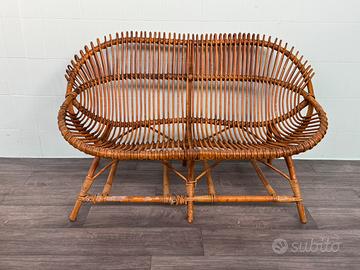 Divanetto in bambù e rattan vintage anni 60
