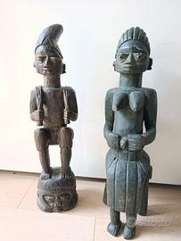 Statue di Coppia di Grandi Tribali Africane a Legn