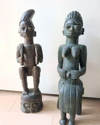 Statue di Coppia di Grandi Tribali Africane a Legn