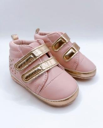 Scarpine neonata Rosa Oro Primi Passi Culla taglia