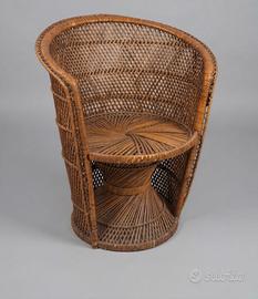 poltrona vintage in rattan e vimini