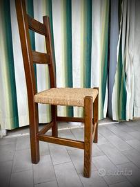 4 sedie legno massiccio e paglia intrecciata