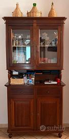 Credenza cristalliera con vetrina in legno noce 