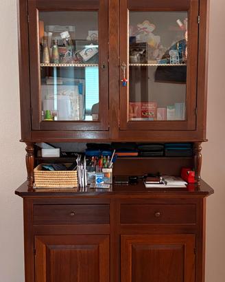 Credenza cristalliera con vetrina in legno noce 