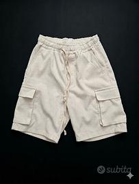 Pantaloncini Cargo in Velluto a Coste Bianco