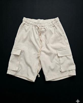 Pantaloncini Cargo in Velluto a Coste Bianco