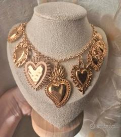 Collana cuore sacro ex voto Vintage dorata