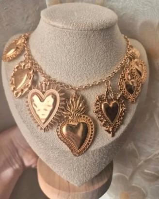 Collana cuore sacro ex voto Vintage dorata