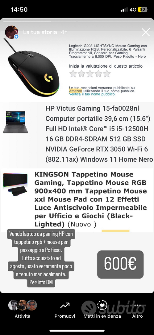 HP Victus 15 con mouse Logitech e tappetino rgb - Informatica In vendita a  Salerno