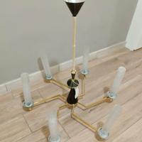 Lampadario ottone e vetro anni 70