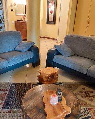 coppia divani artigianali vera pelle + tessuto