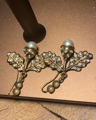 Orecchini vintage oro con perle e cristalli