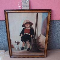 quadro antico bambino con cane