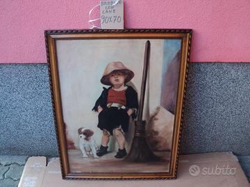 quadro antico bambino con cane