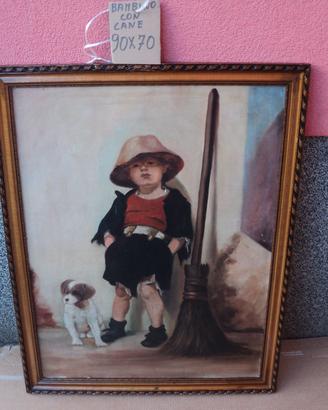 quadro antico bambino con cane