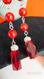 Orecchini lunghi Pietre rosse e Strass bianchi 