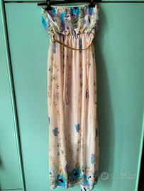 Abito lungo con stampa floreale senza spalline