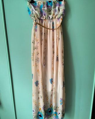 Abito lungo con stampa floreale senza spalline