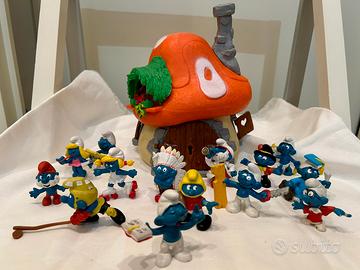 Casa dei Puffi Schleich Peyo anni 80 + 14 Puffi