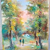 Quadro paesaggio alberato dipinto a olio su tela.