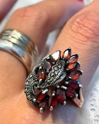 Anello vintage cocktail argento 925 marcasiti