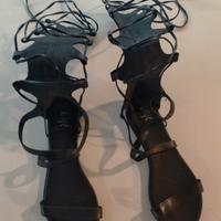 SANDALI GLADIATORE DONNA IN PELLE NERA TG. N. 40