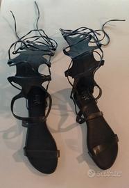 SANDALI GLADIATORE DONNA IN PELLE NERA TG. N. 40