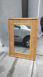 specchio rettangolare bamboo rattan vintage 
