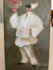 Quadretto antico di Pulcinella - su legno