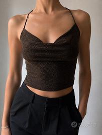Crop top estate nero + lurex oro