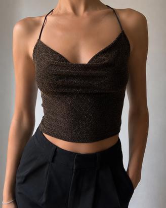 Crop top estate nero + lurex oro