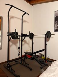 Attrezzi palestra: power tower, panca, rack bilanc