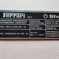 Ferrari Shell targhetta olio vano motore originale