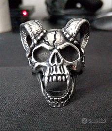Anello Teschio Skull Vampiro Con Corna Da Caprone