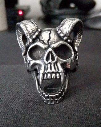 Anello Teschio Skull Vampiro Con Corna Da Caprone