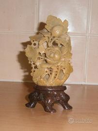 Antica scultura cinese in pietra saponaria intagli