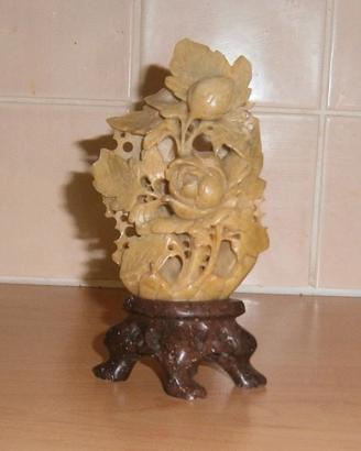 Antica scultura cinese in pietra saponaria intagli