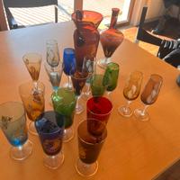 set di bicchieri e caraffe in vetro soffiato