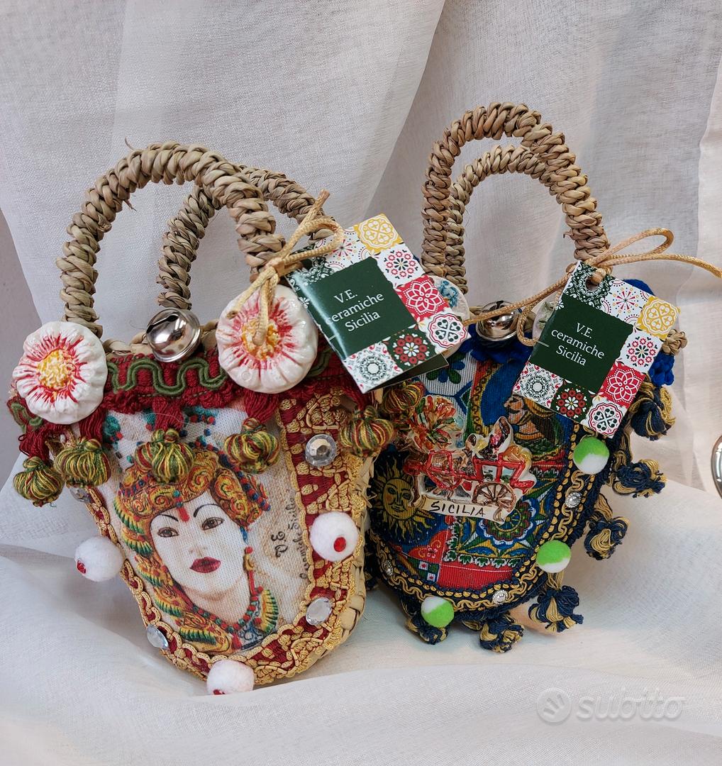 coffe siciliane mini bag borsetta paglia ceramica Abbigliamento e Accessori In vendita a Catania