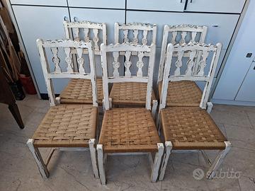6 Sedie vintage anni 60 seduta in corda shabby