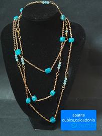 collana lunga apatite blu cubica,calcedonio