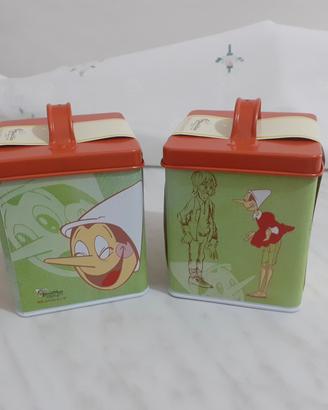 Coppia scatole latta Pinocchio 