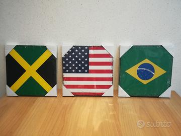 3 Quadri Bandiere 25x25cm