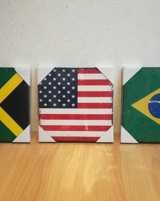 3 Quadri Bandiere 25x25cm
