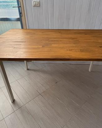 Tavolo in legno con struttura metallo bianco