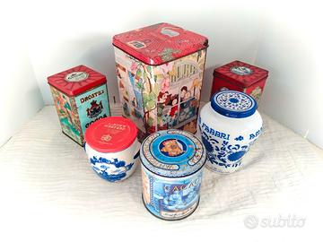 6 barattoli vintage latta e ceramica