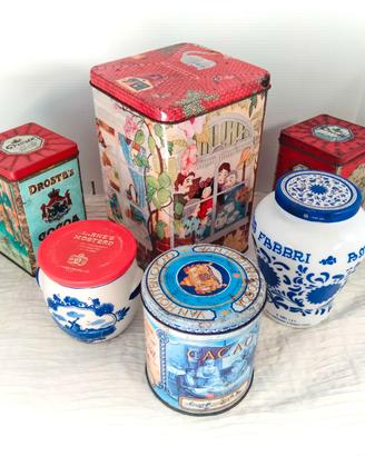 6 barattoli vintage latta e ceramica