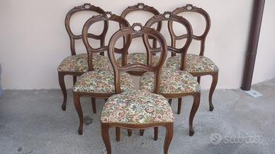 6 sedie in legno stile barocco degli anni 50