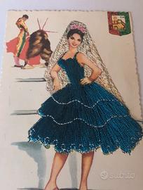 Cartolina Vintage Spagnola Ricamata a Mano