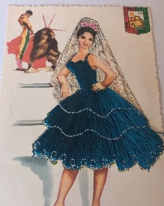 Cartolina Vintage Spagnola Ricamata a Mano